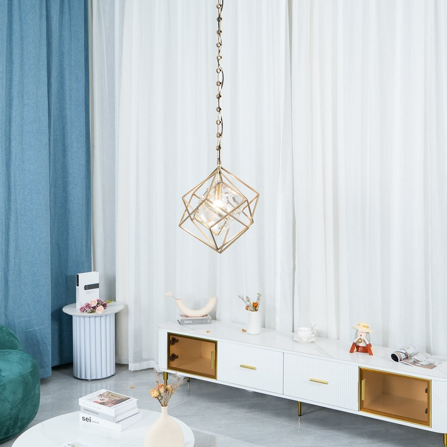 Zovin Brass & Crystal Glam Pendant Light-Neutral Decor