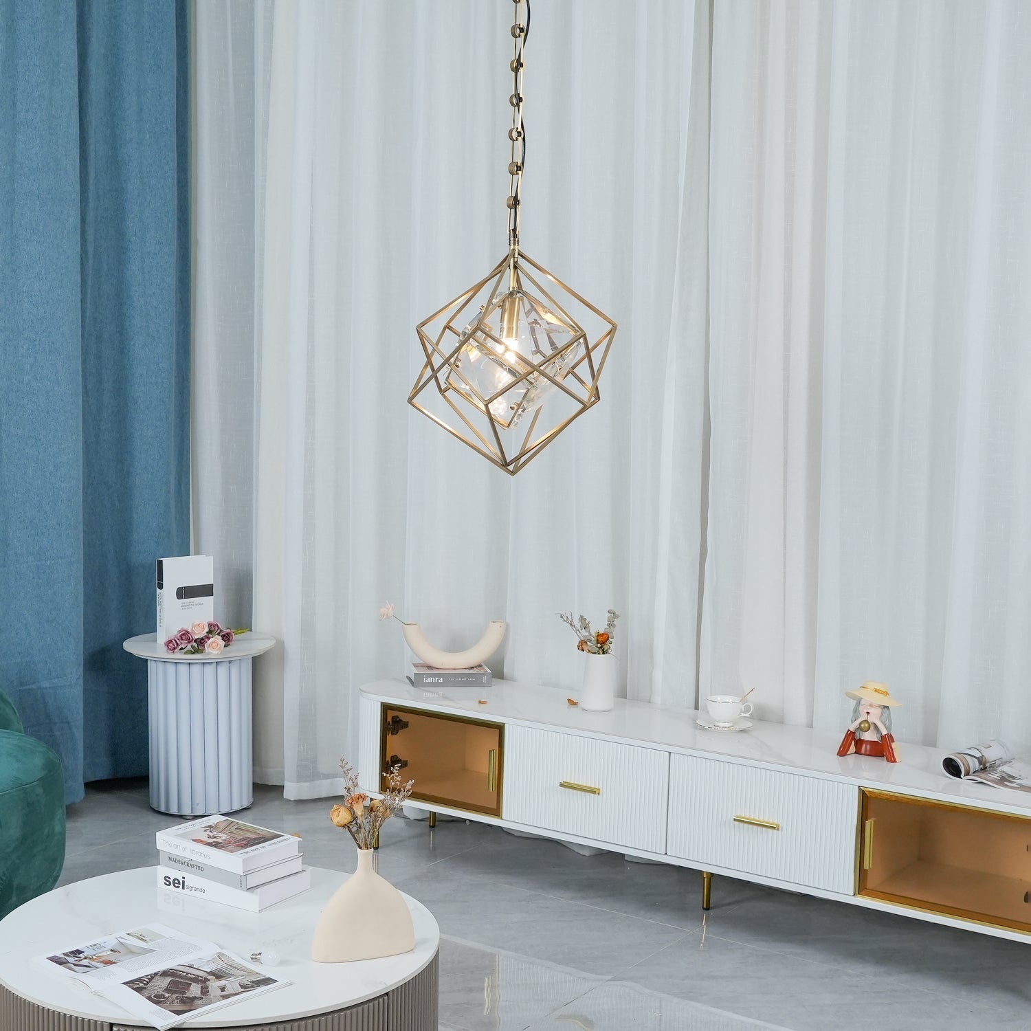 Zovin Brass & Crystal Glam Pendant Light-Neutral Decor
