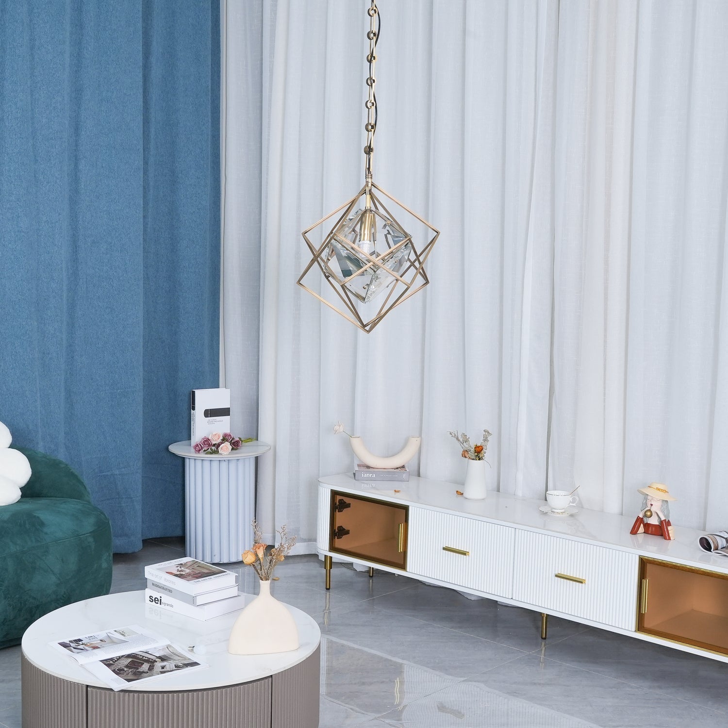 Zovin Brass & Crystal Glam Pendant Light-Neutral Decor
