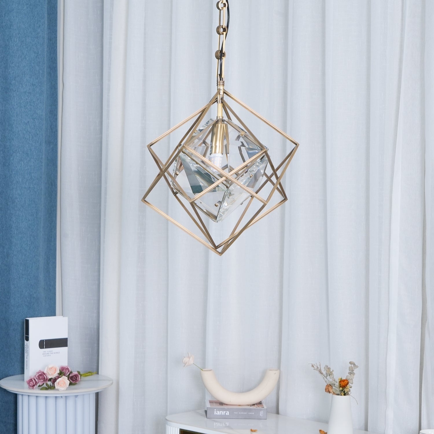 Zovin Brass & Crystal Glam Pendant Light-Neutral Decor