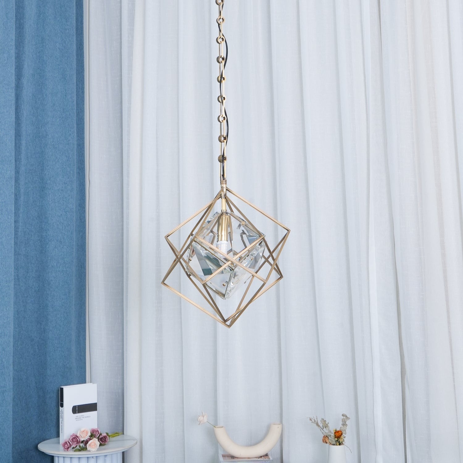 Zovin Brass & Crystal Glam Pendant Light-Neutral Decor