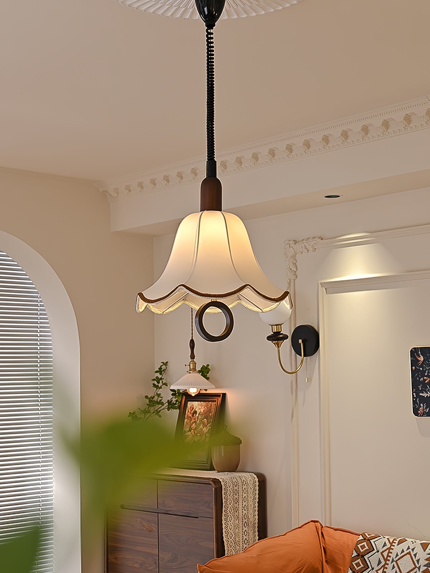 Eurvaryra Classic Elegance Fabric Wood Pendant Light-Neutral Decor
