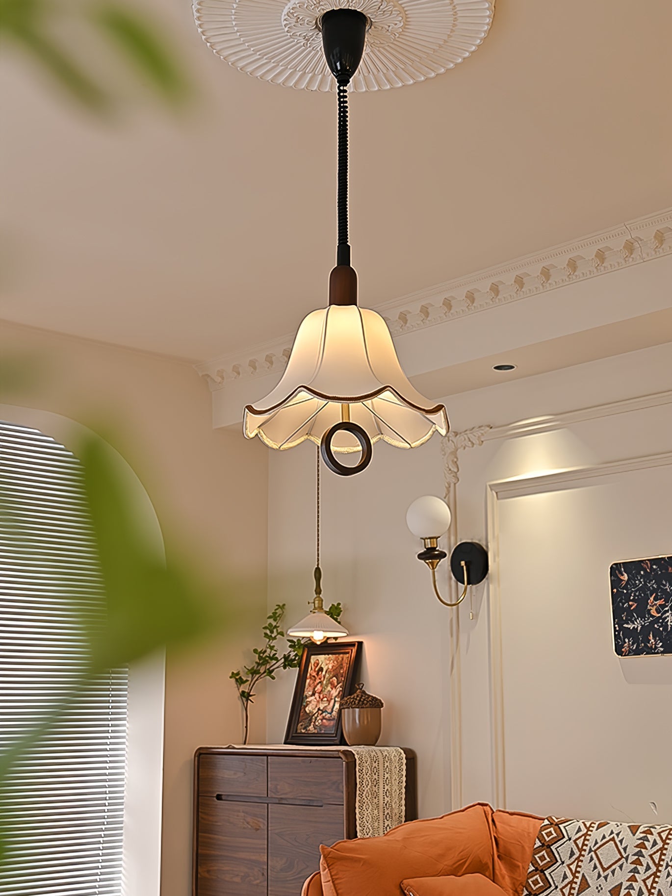 Eurvaryra Classic Elegance Fabric Wood Pendant Light-Neutral Decor