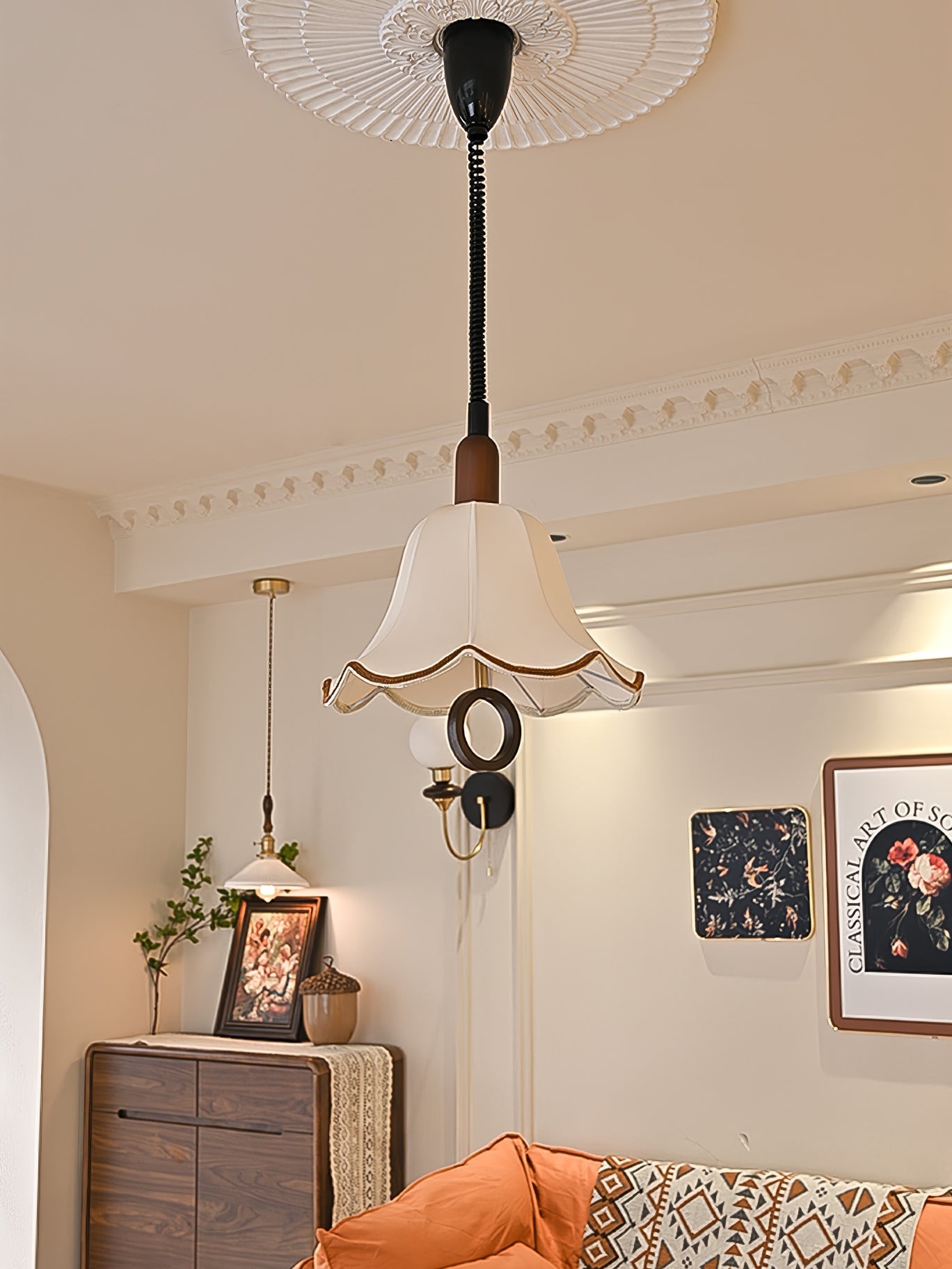 Eurvaryra Classic Elegance Fabric Wood Pendant Light-Neutral Decor