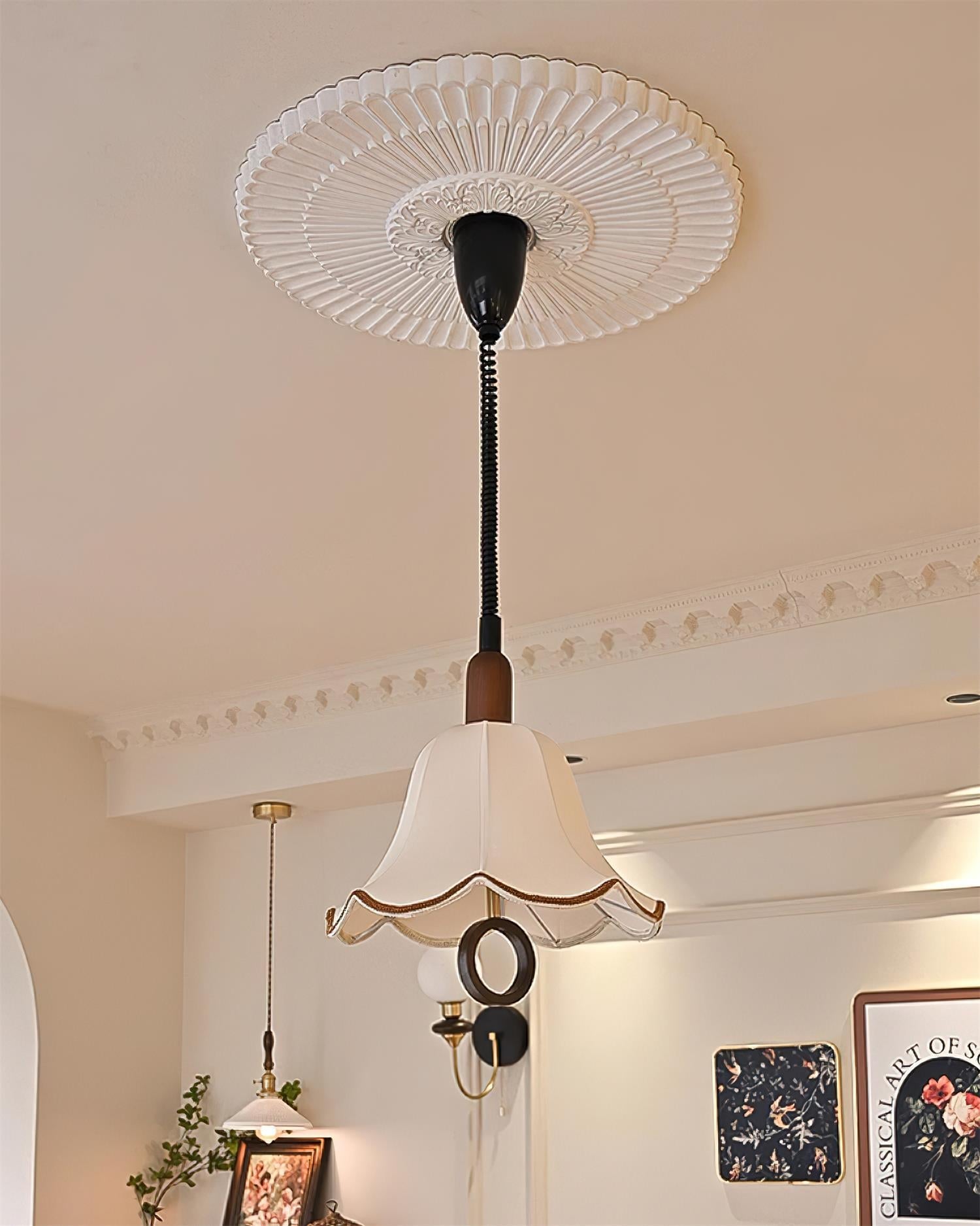 Eurvaryra Classic Elegance Fabric Wood Pendant Light-Neutral Decor
