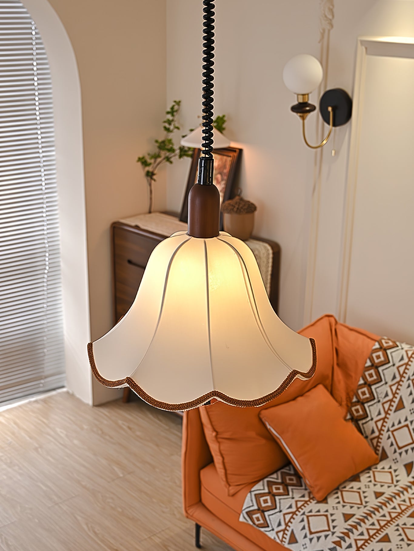 Eurvaryra Classic Elegance Fabric Wood Pendant Light-Neutral Decor