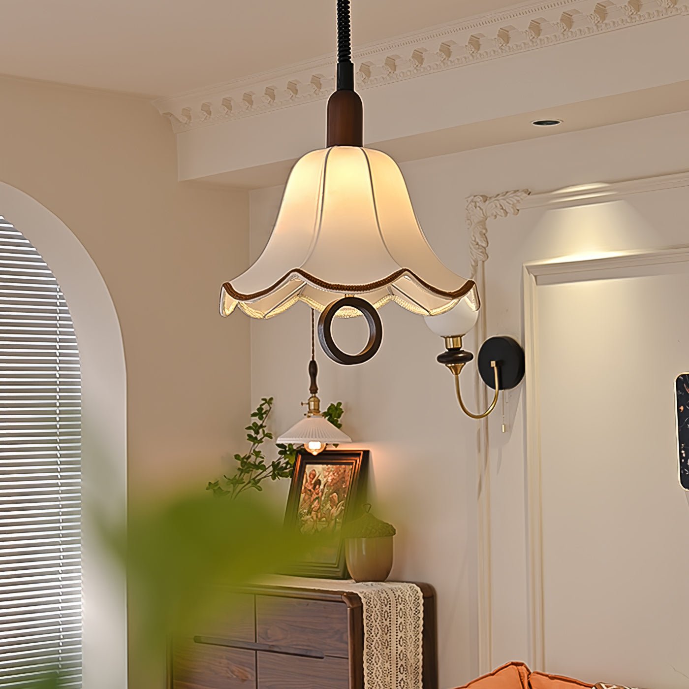 Eurvaryra Classic Elegance Fabric Wood Pendant Light-Neutral Decor