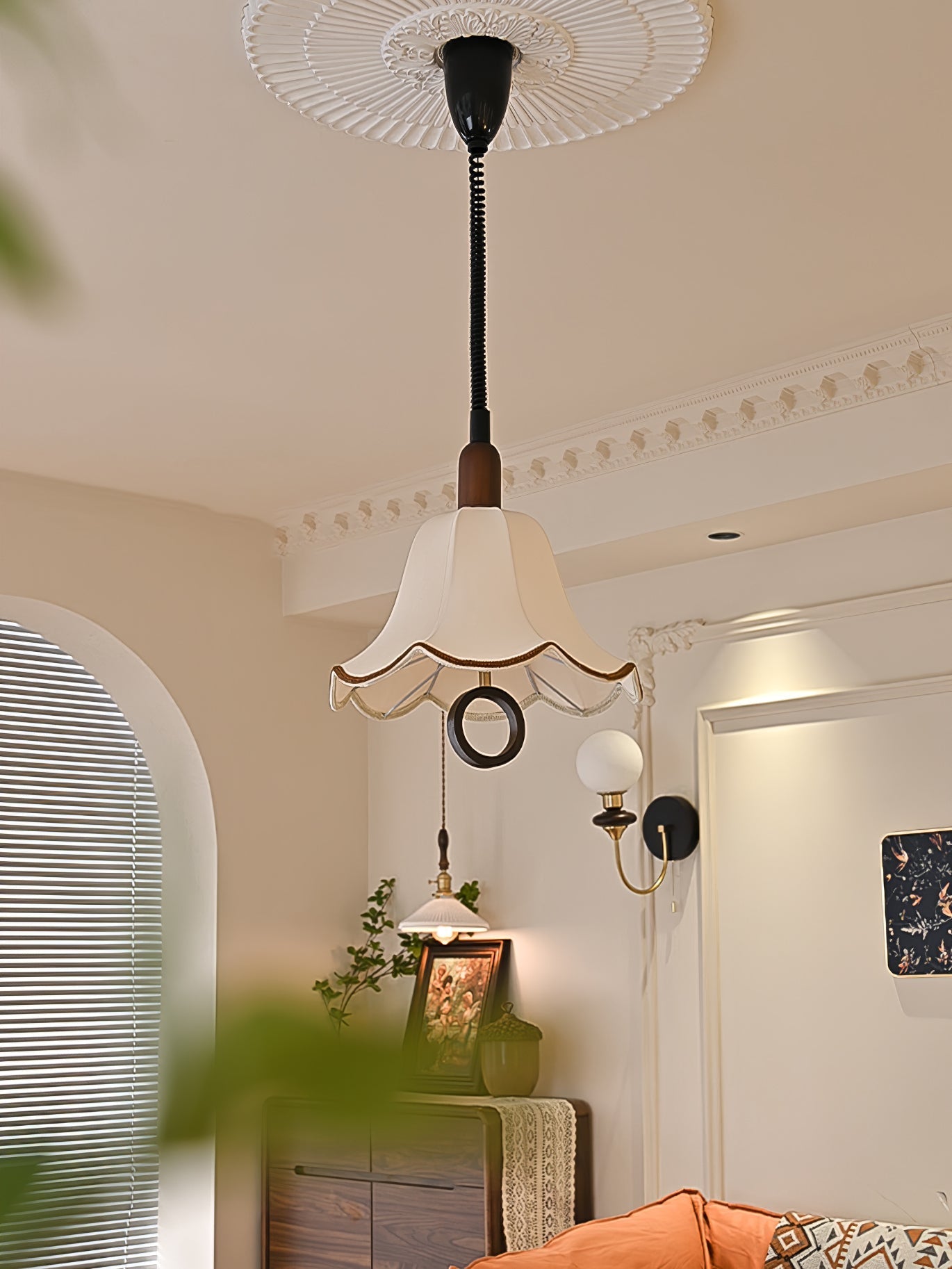 Eurvaryra Classic Elegance Fabric Wood Pendant Light-Neutral Decor