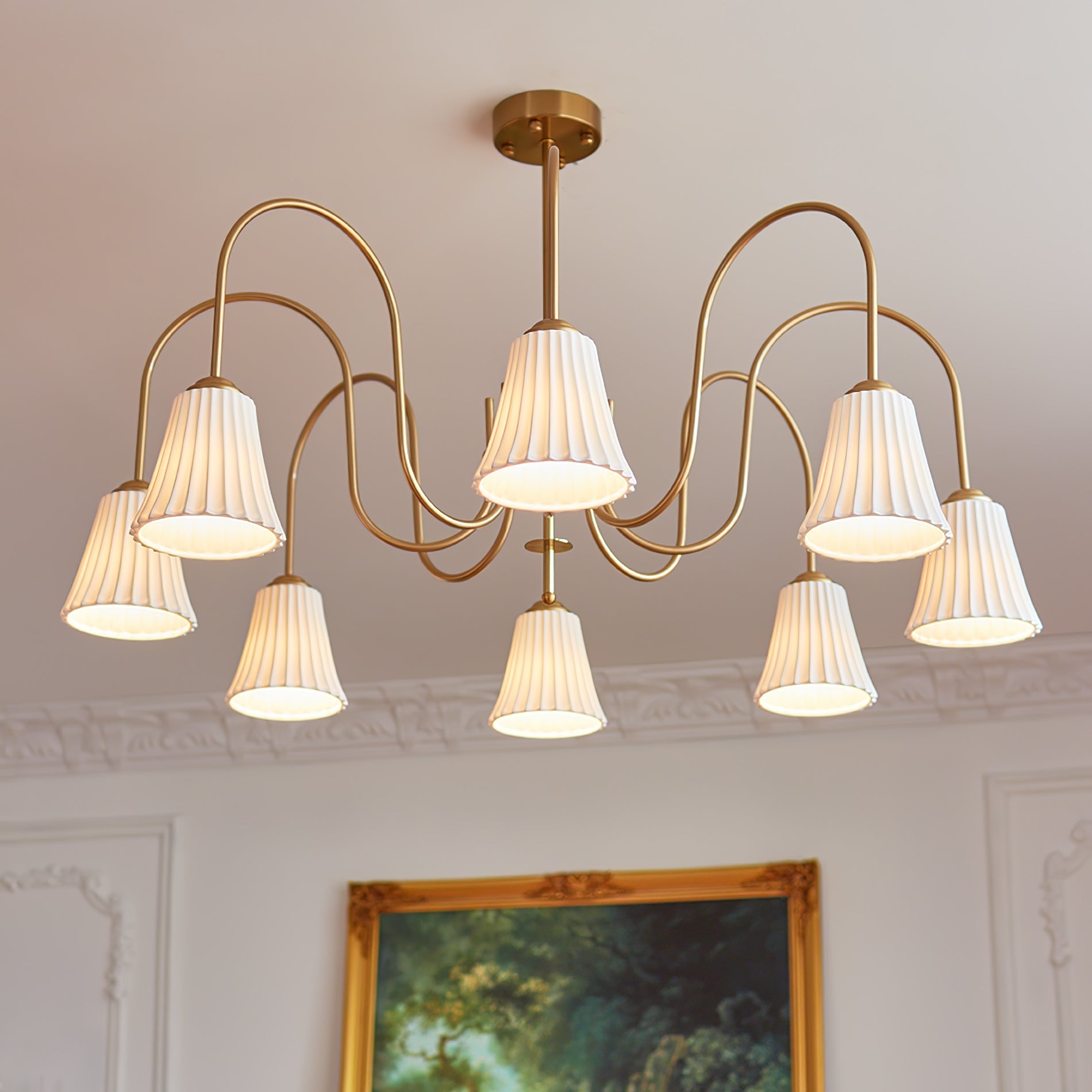 Lustra Chandelier Esther Ceramic Pleated Modern-Neutral Decor