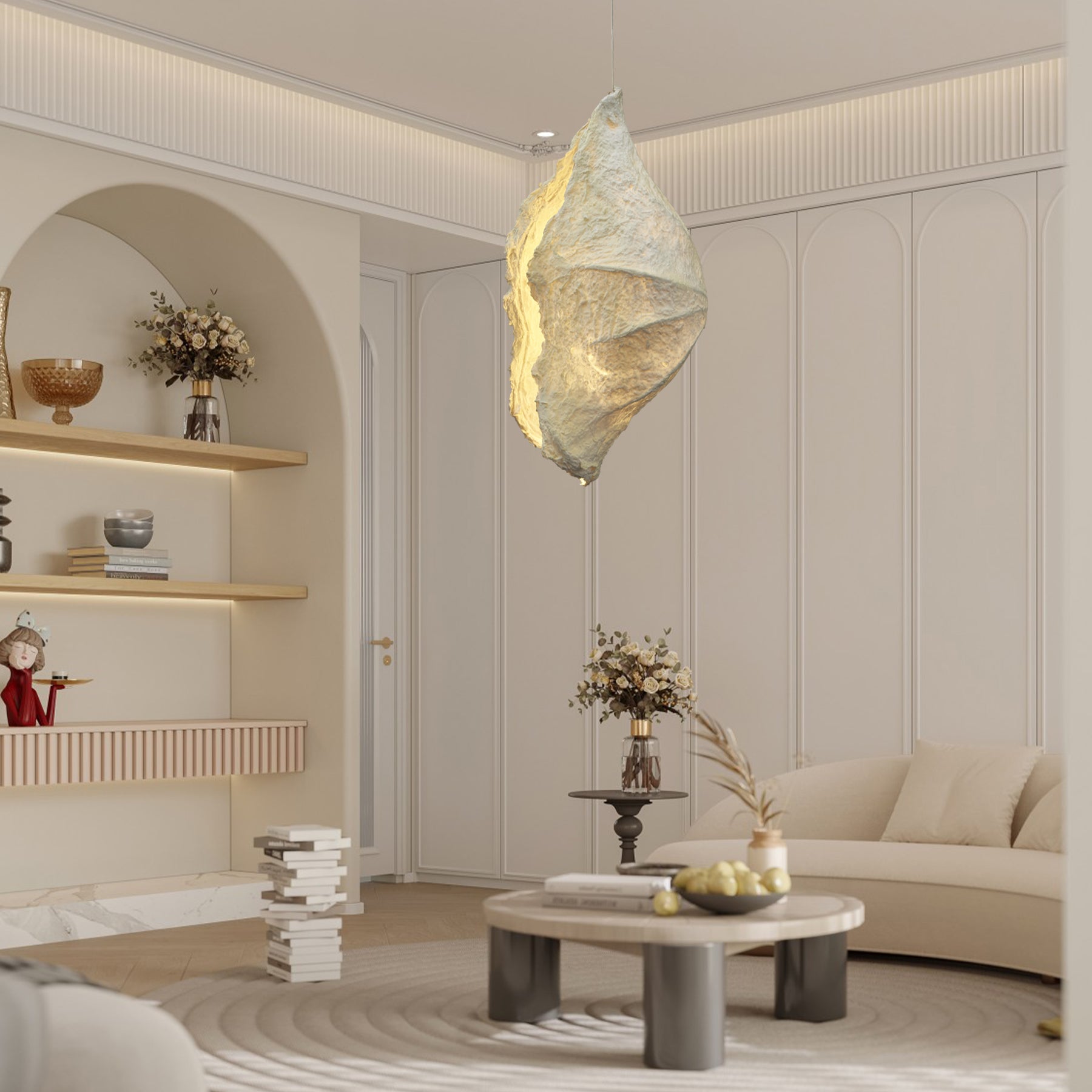 Altalis Artisanal Paper Pulp Pendant Light-Neutral Decor