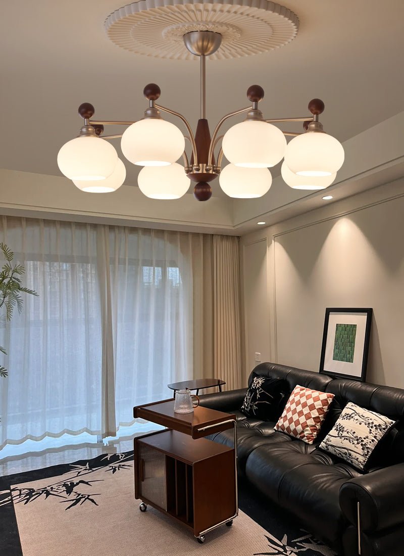 Ivloria Traditional Elegance Orbit Wood Glass Chandelier-Neutral Decor