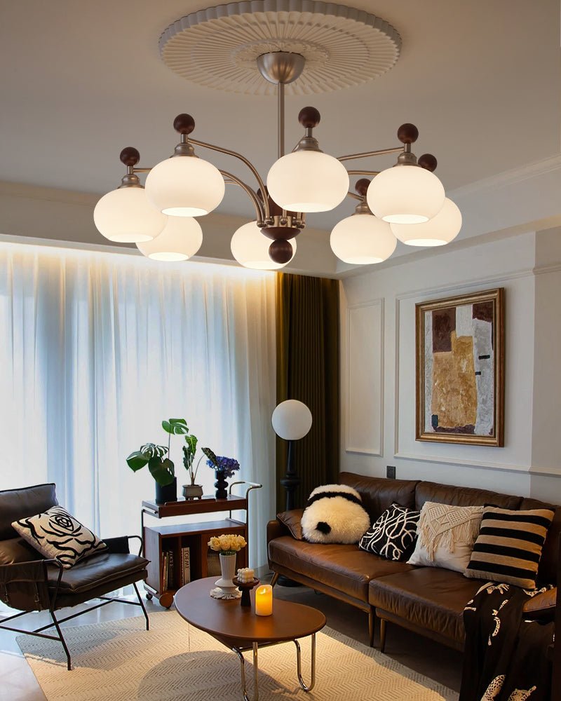 Ivloria Traditional Elegance Orbit Wood Glass Chandelier-Neutral Decor