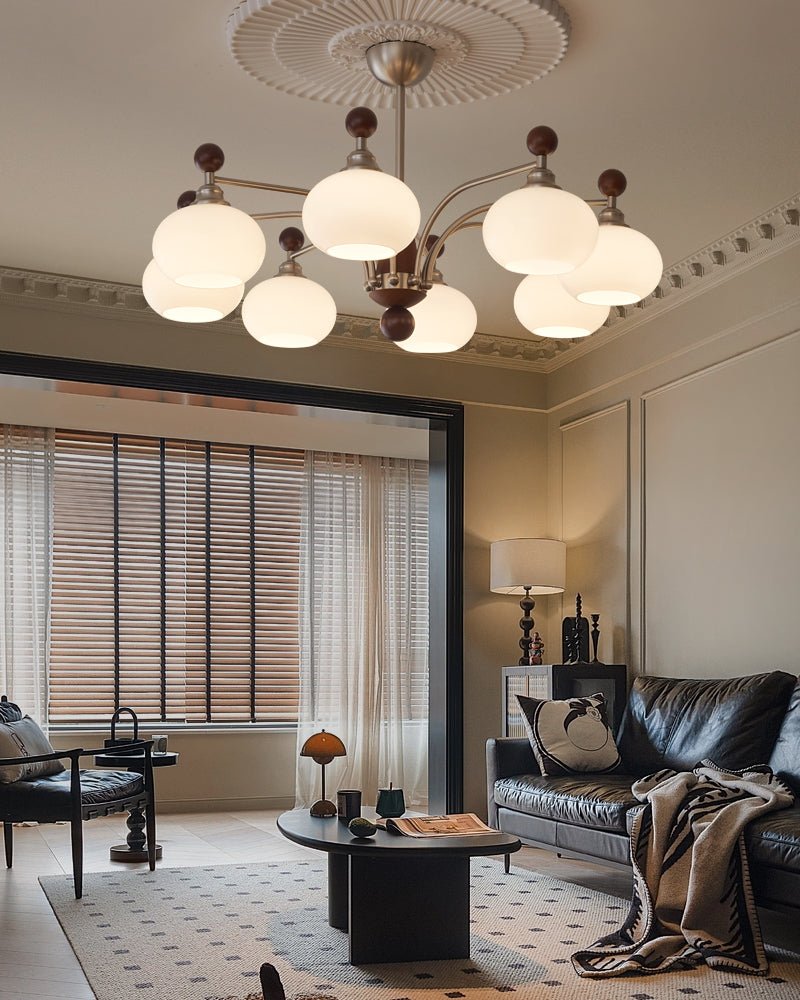 Ivloria Traditional Elegance Orbit Wood Glass Chandelier-Neutral Decor