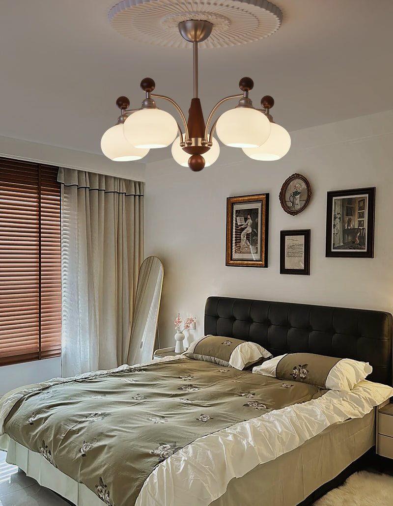 Ivloria Traditional Elegance Orbit Wood Glass Chandelier-Neutral Decor