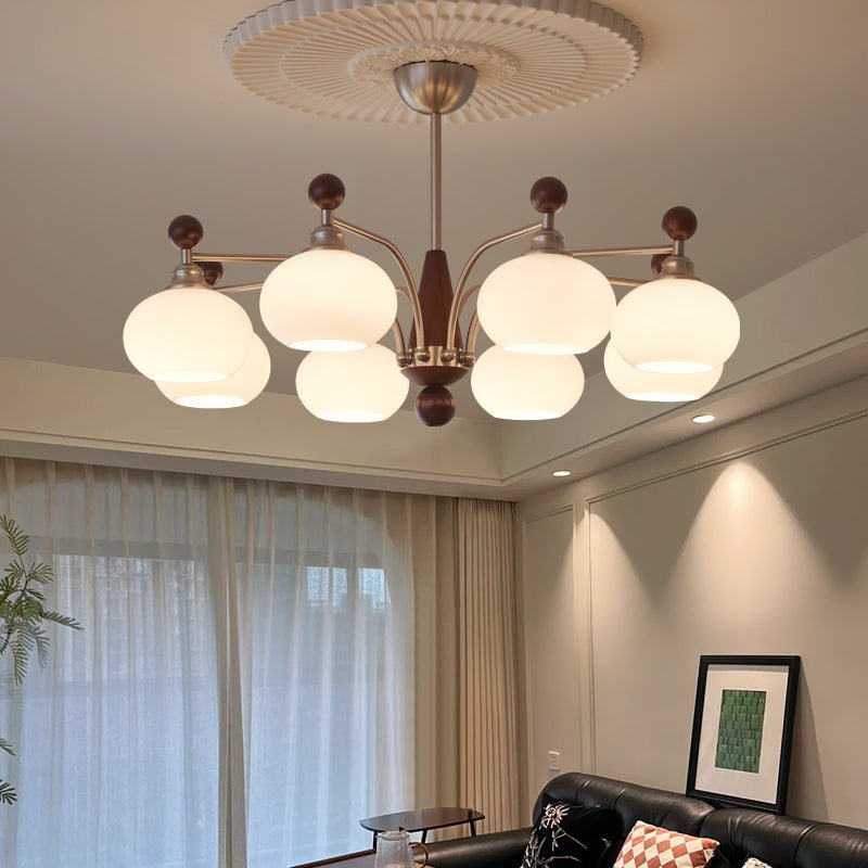 Ivloria Traditional Elegance Orbit Wood Glass Chandelier-Neutral Decor