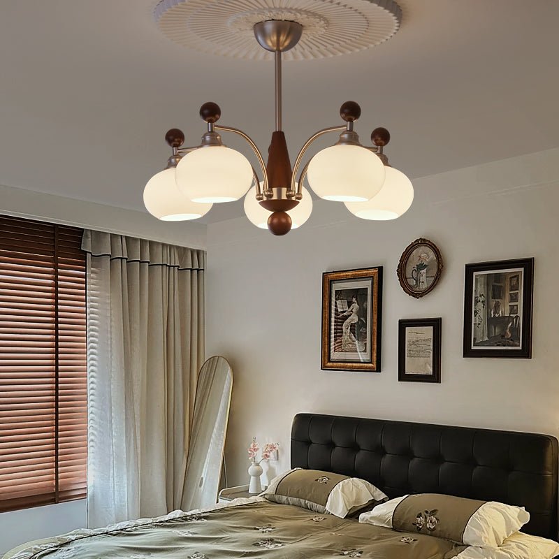 Ivloria Traditional Elegance Orbit Wood Glass Chandelier-Neutral Decor