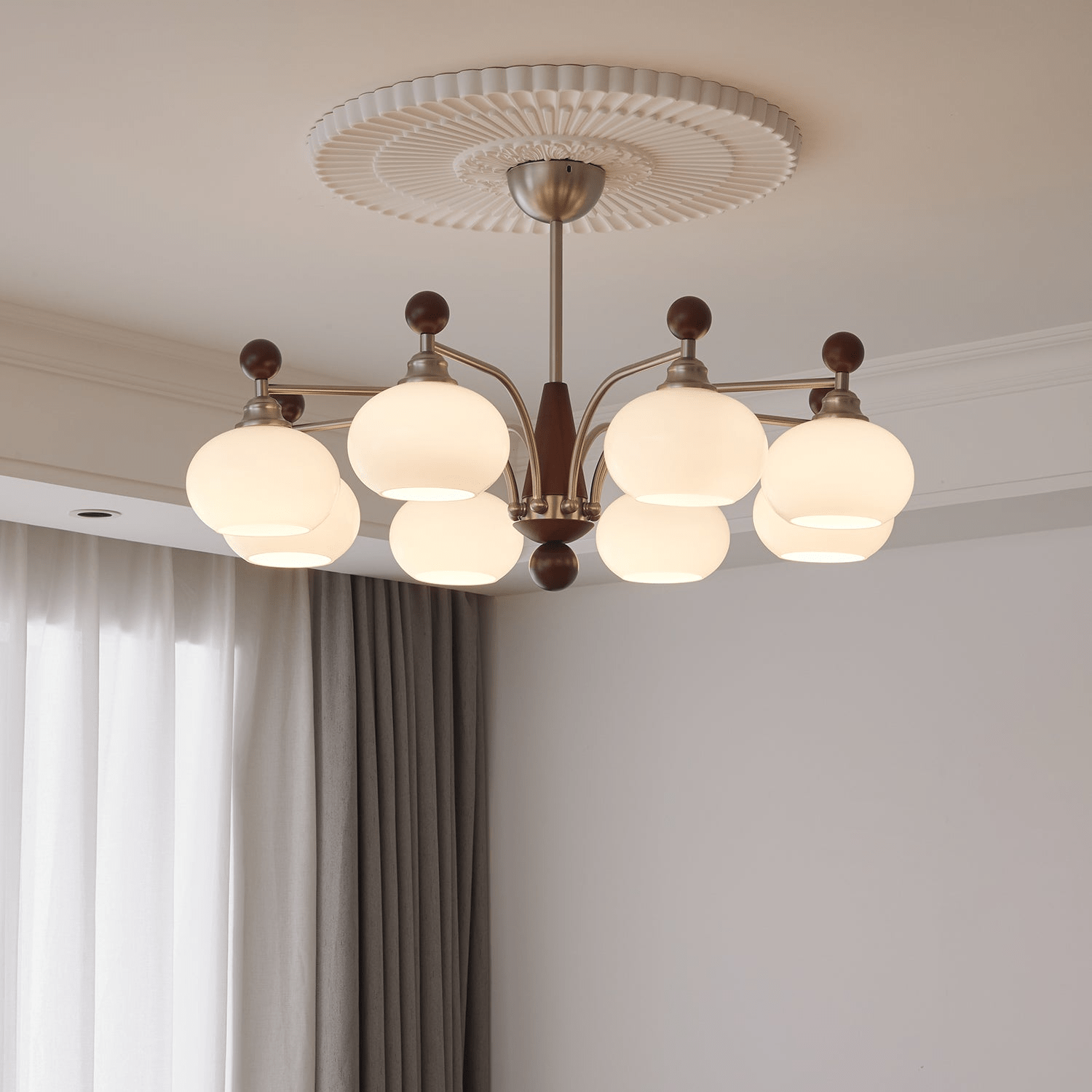 Ivloria Traditional Elegance Orbit Wood Glass Chandelier-Neutral Decor
