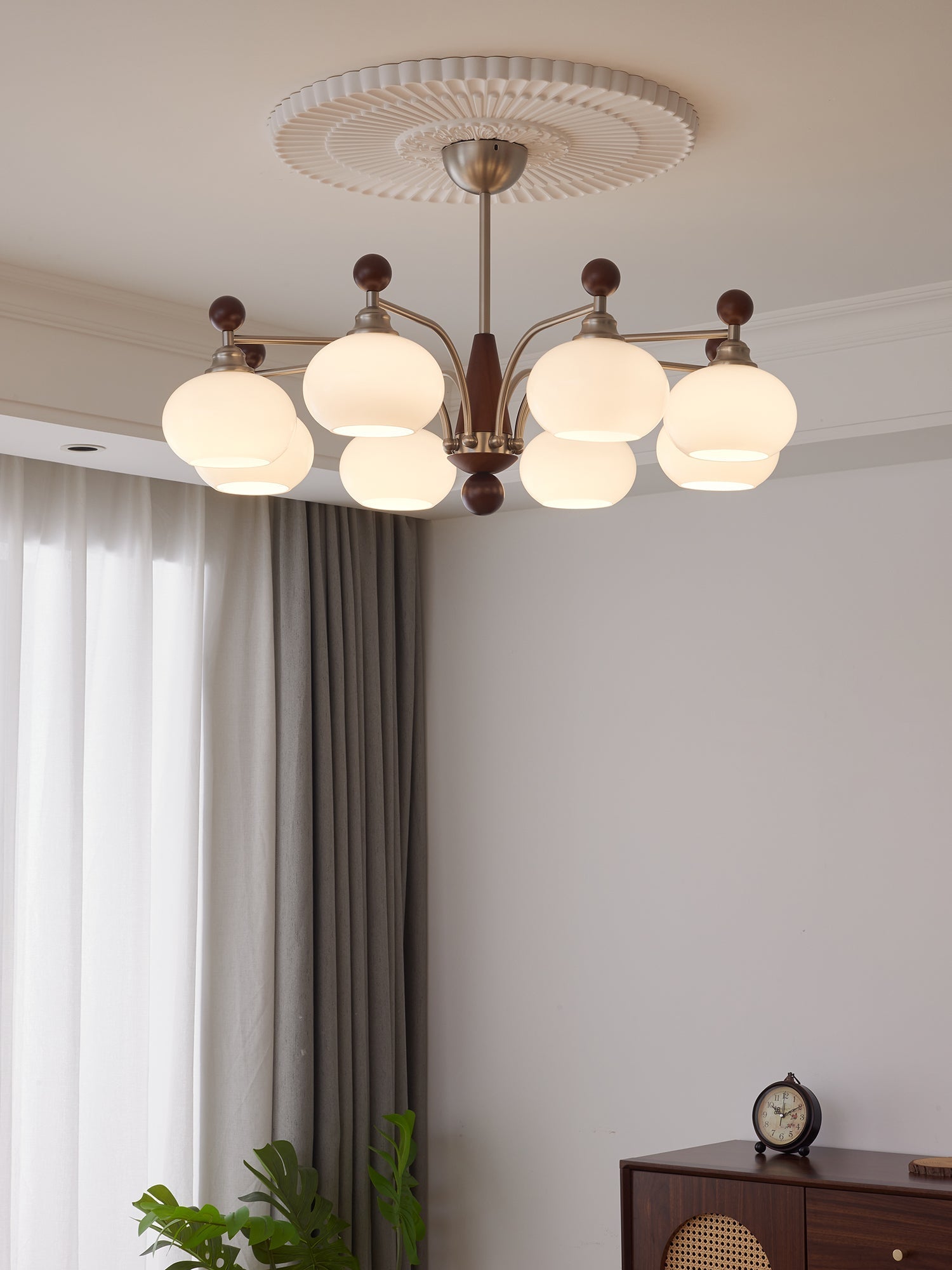 Ivloria Traditional Elegance Orbit Wood Glass Chandelier-Neutral Decor