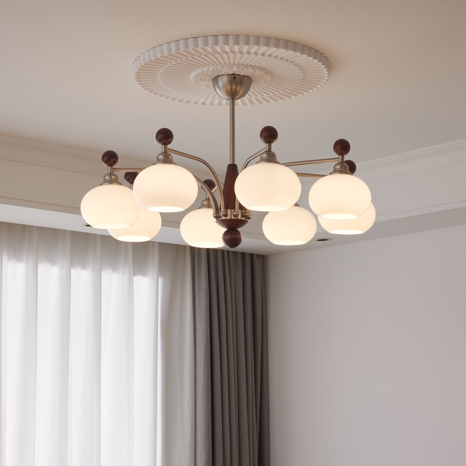 Ivloria Traditional Elegance Orbit Wood Glass Chandelier-Neutral Decor