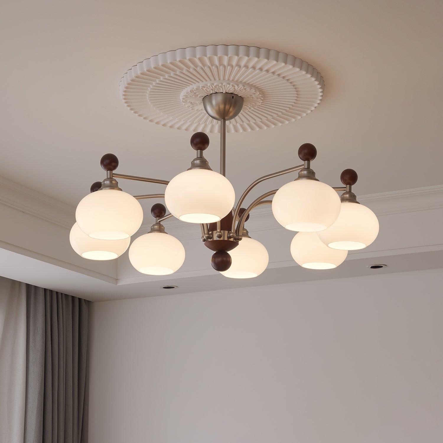 Ivloria Traditional Elegance Orbit Wood Glass Chandelier-Neutral Decor
