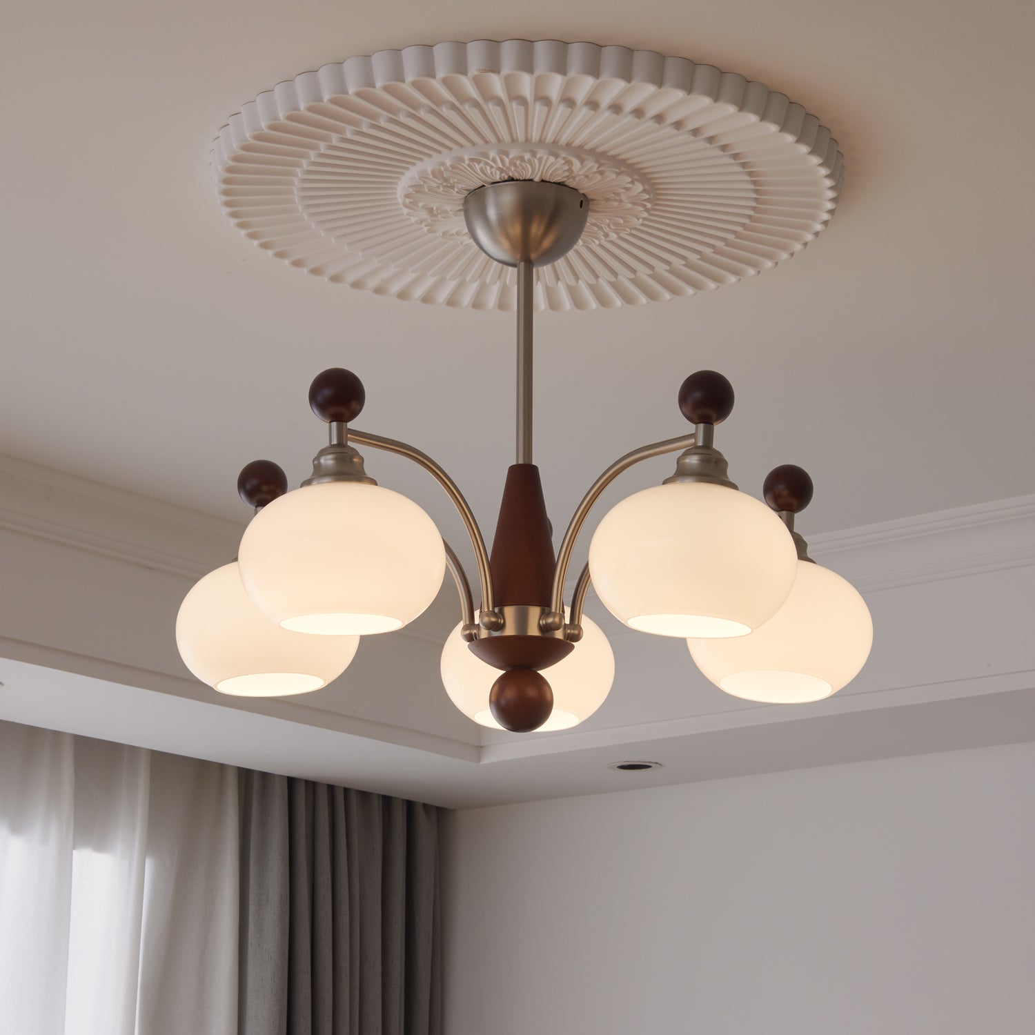 Ivloria Traditional Elegance Orbit Wood Glass Chandelier-Neutral Decor