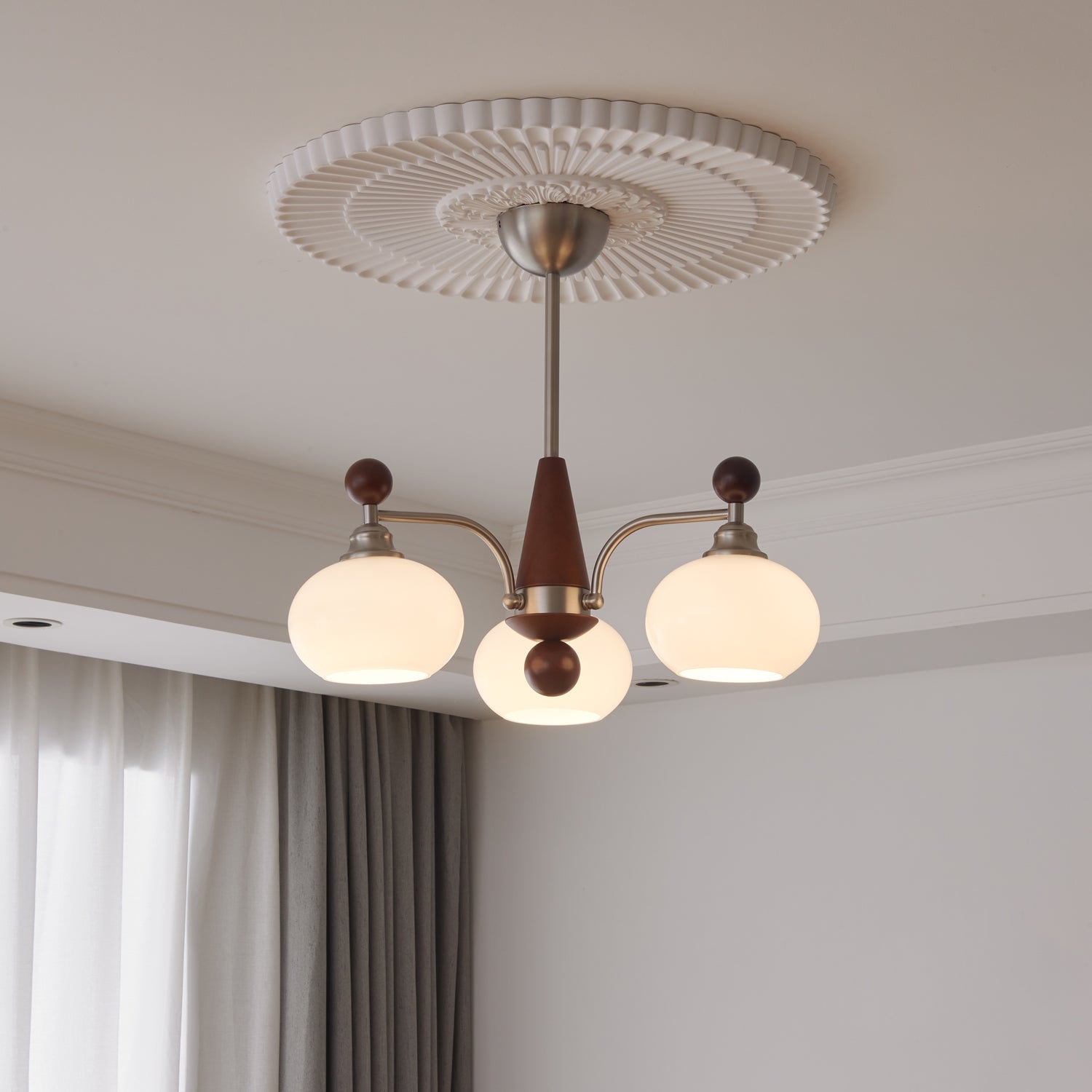 Ivloria Traditional Elegance Orbit Wood Glass Chandelier-Neutral Decor