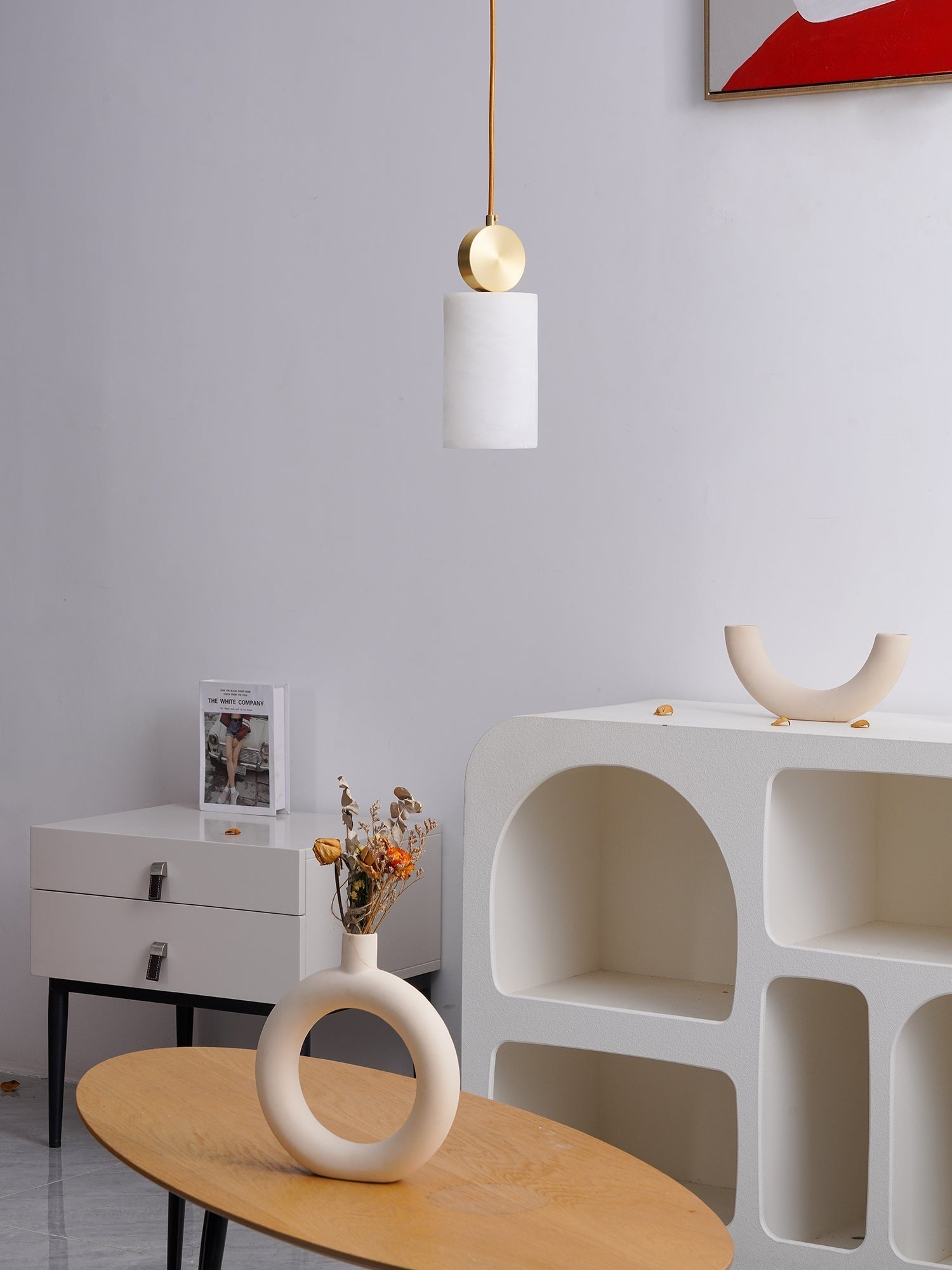 Salen Pendant Light Alabaster & Brass-Neutral Decor