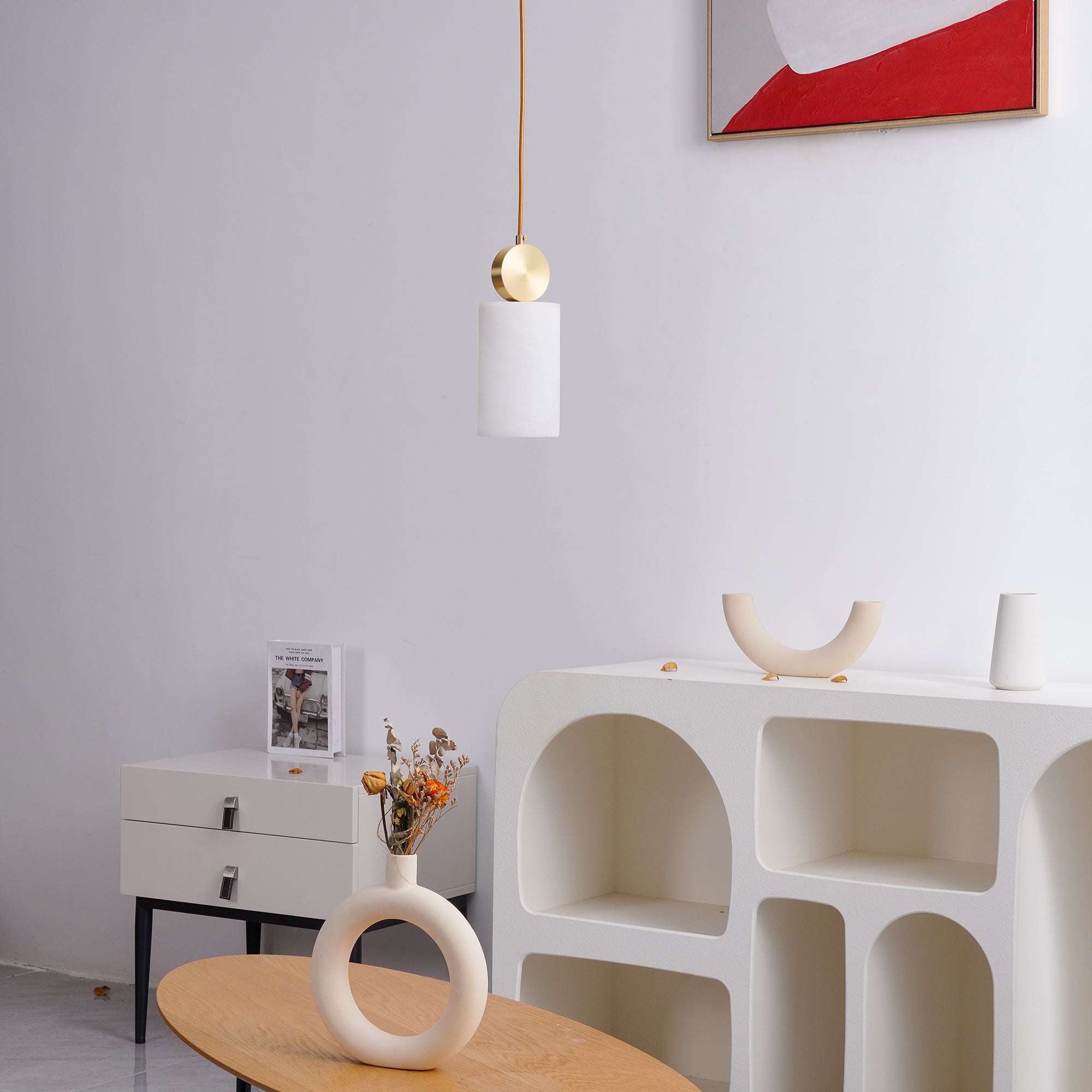 Salen Pendant Light Alabaster & Brass-Neutral Decor