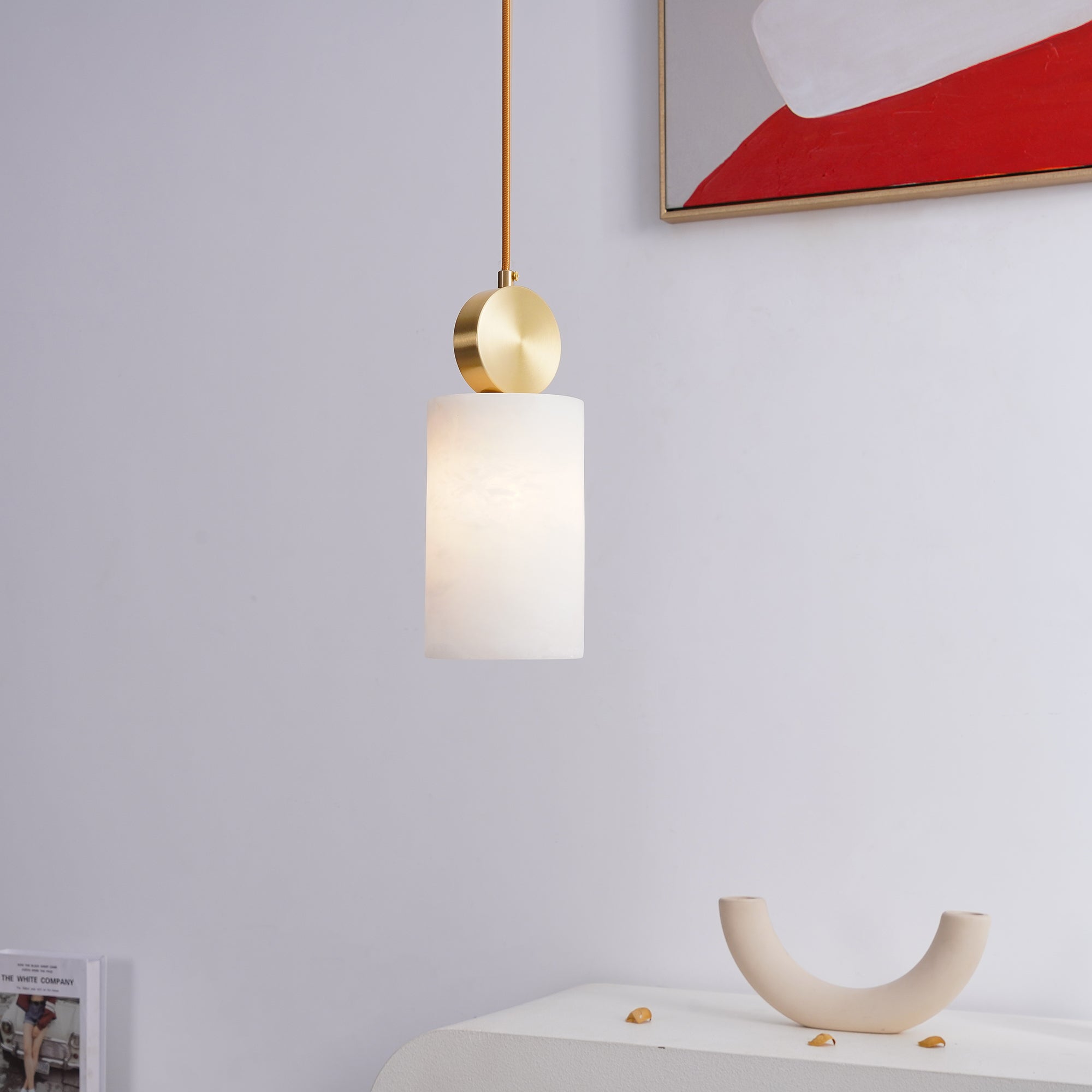 Salen Pendant Light Alabaster & Brass-Neutral Decor
