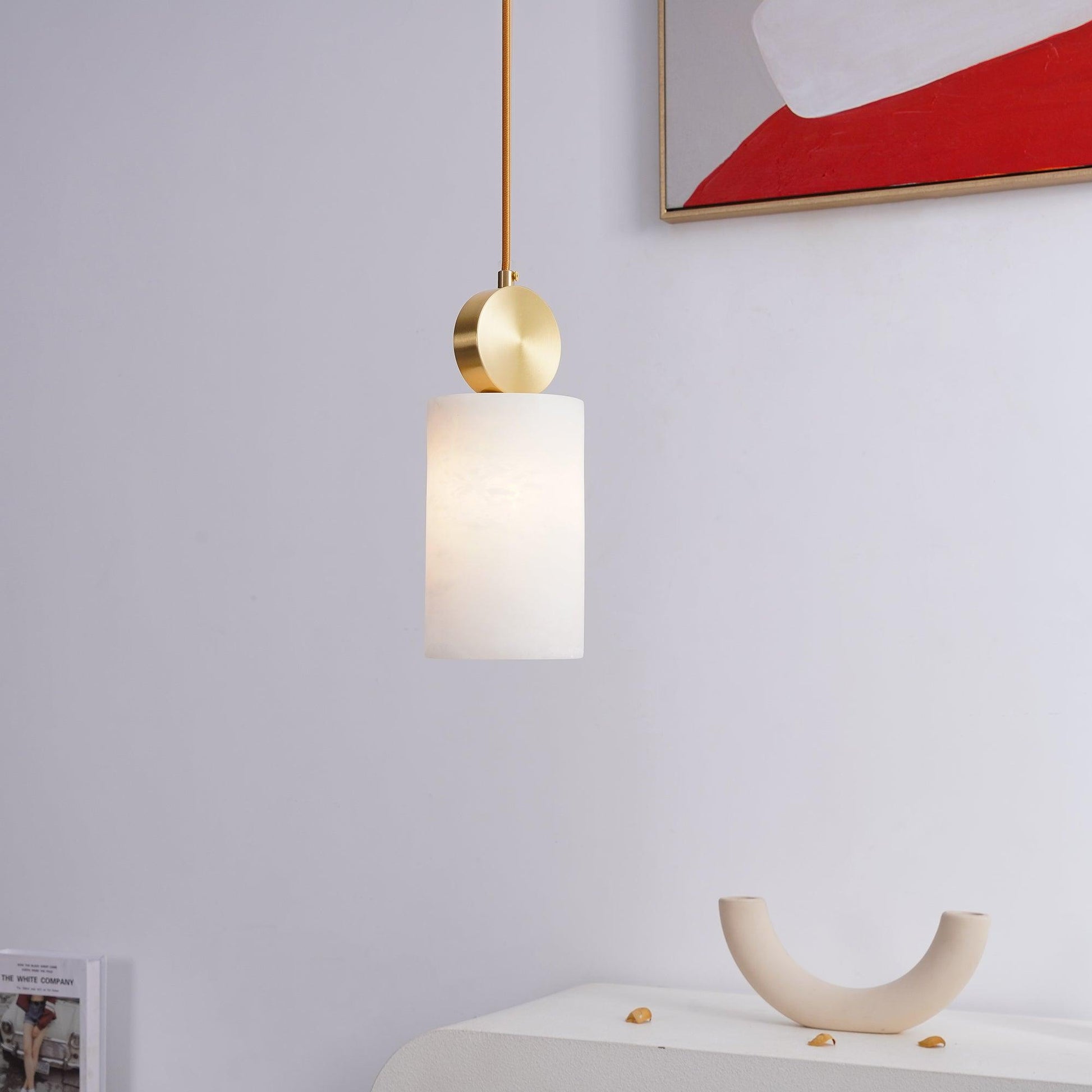 Nore Cylinder Alabaster Pendant Light-Neutral Decor
