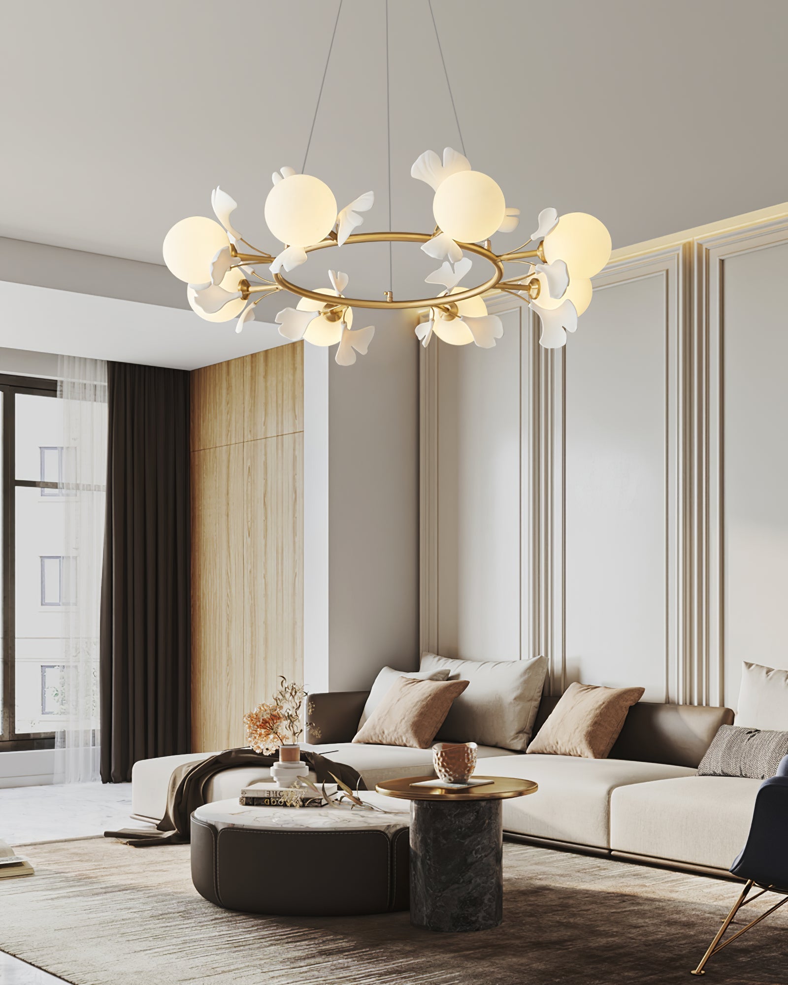 Hunell Floral Brass Chandelier-Neutral Decor