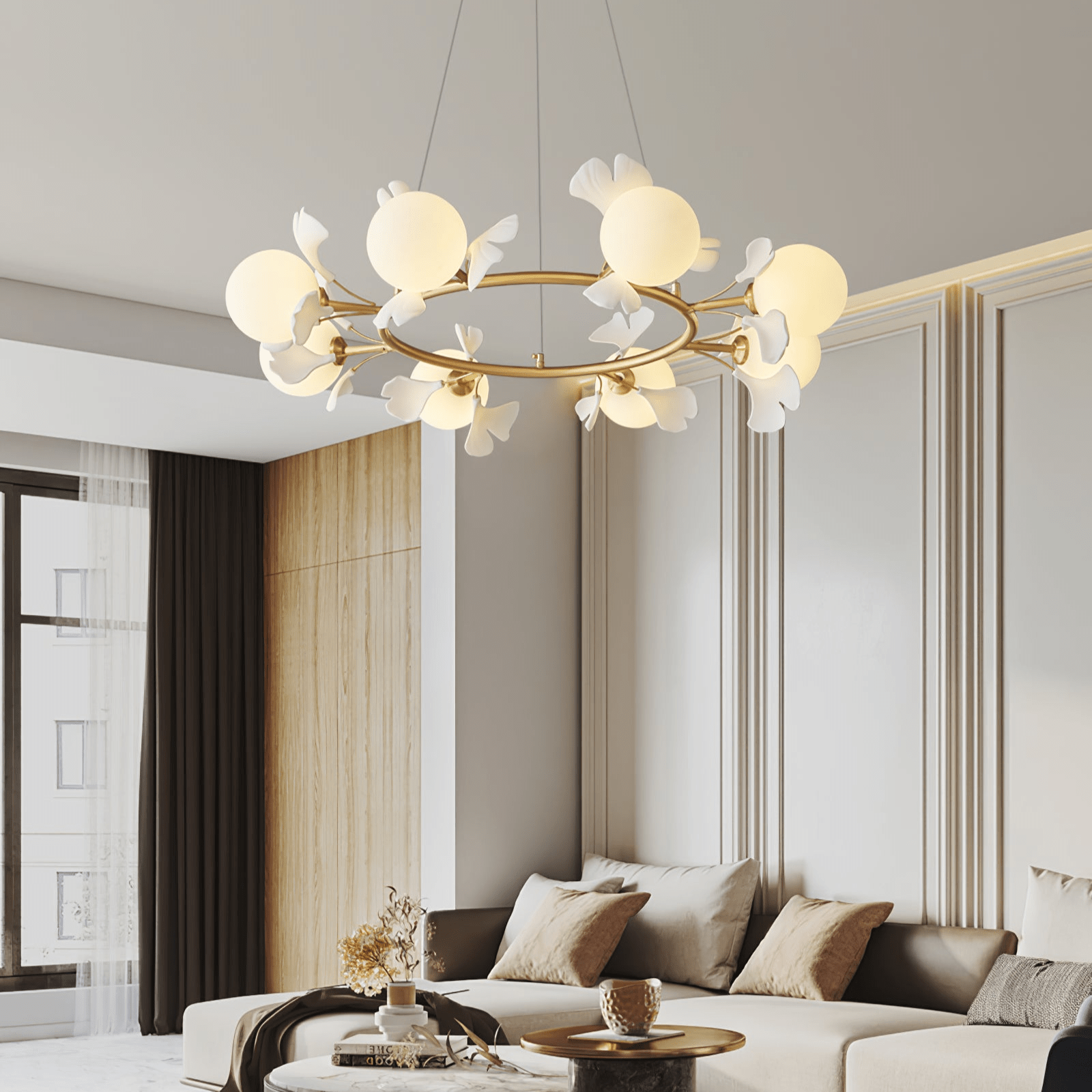 Hunell Floral Brass Chandelier-Neutral Decor