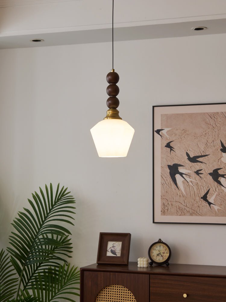 Vothaila Traditional Elegance Vintage Glass Wood Pendant Light-Neutral Decor