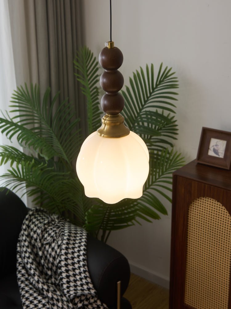 Vothaila Traditional Elegance Vintage Glass Wood Pendant Light-Neutral Decor