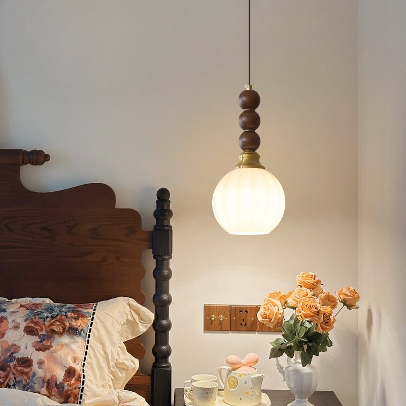 Vothaila Traditional Elegance Vintage Glass Wood Pendant Light-Neutral Decor