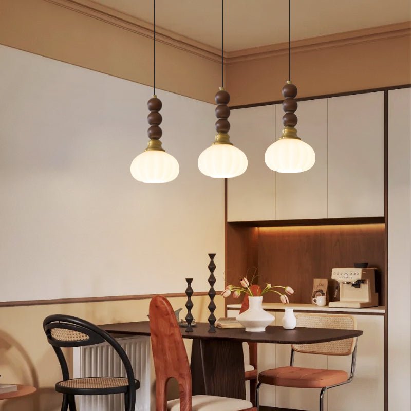 Vothaila Traditional Elegance Vintage Glass Wood Pendant Light-Neutral Decor