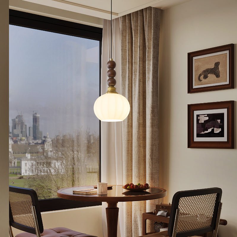 Vothaila Traditional Elegance Vintage Glass Wood Pendant Light-Neutral Decor