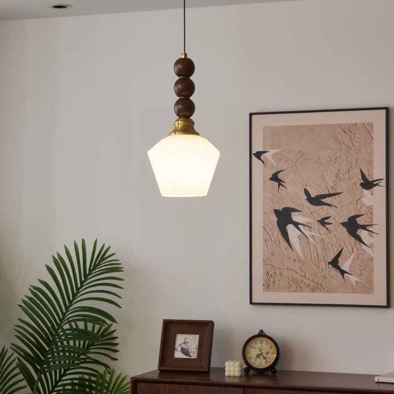 Vothaila Traditional Elegance Vintage Glass Wood Pendant Light-Neutral Decor