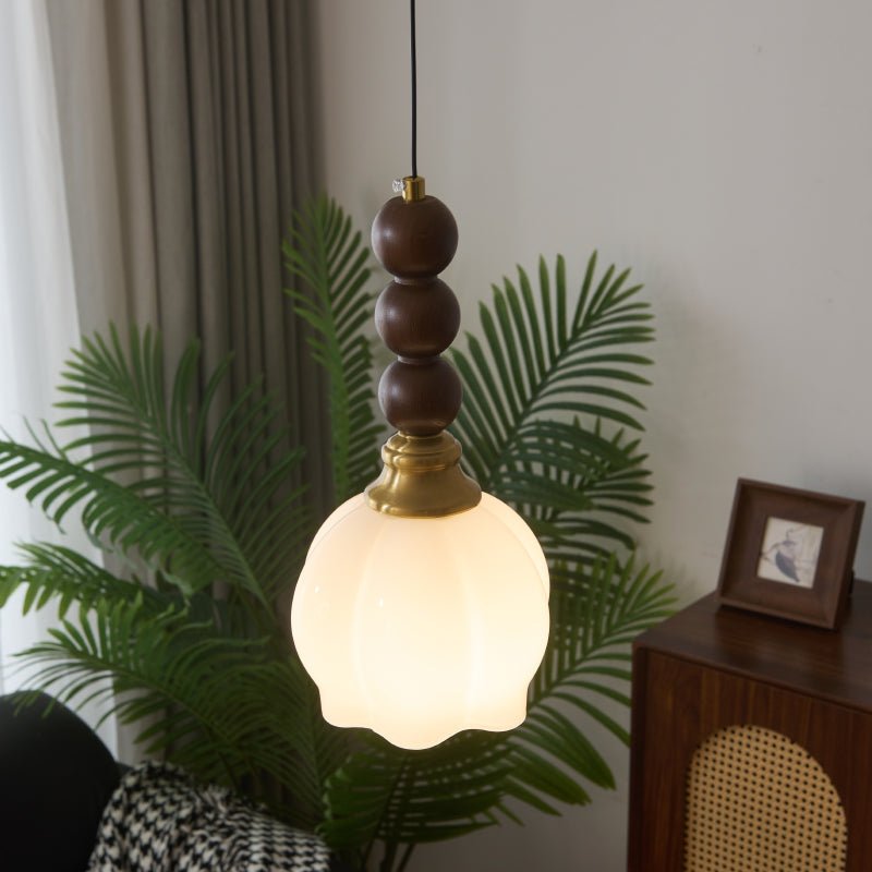 Vothaila Traditional Elegance Vintage Glass Wood Pendant Light-Neutral Decor