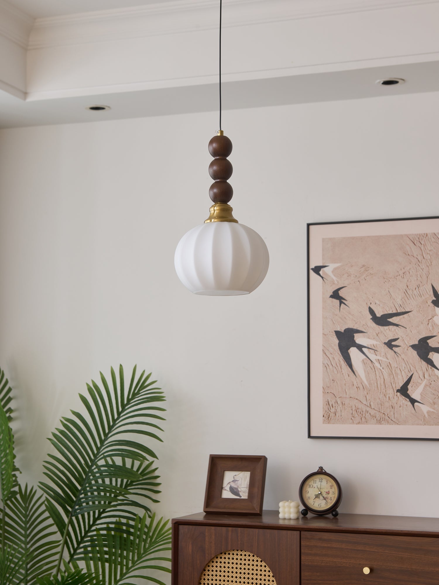 Vothaila Traditional Elegance Vintage Glass Wood Pendant Light-Neutral Decor