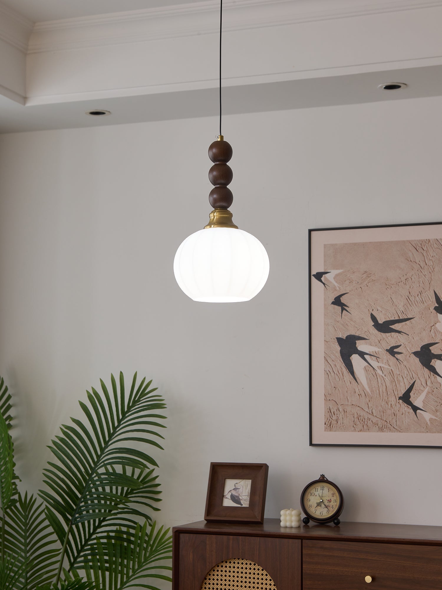 Vothaila Traditional Elegance Vintage Glass Wood Pendant Light-Neutral Decor