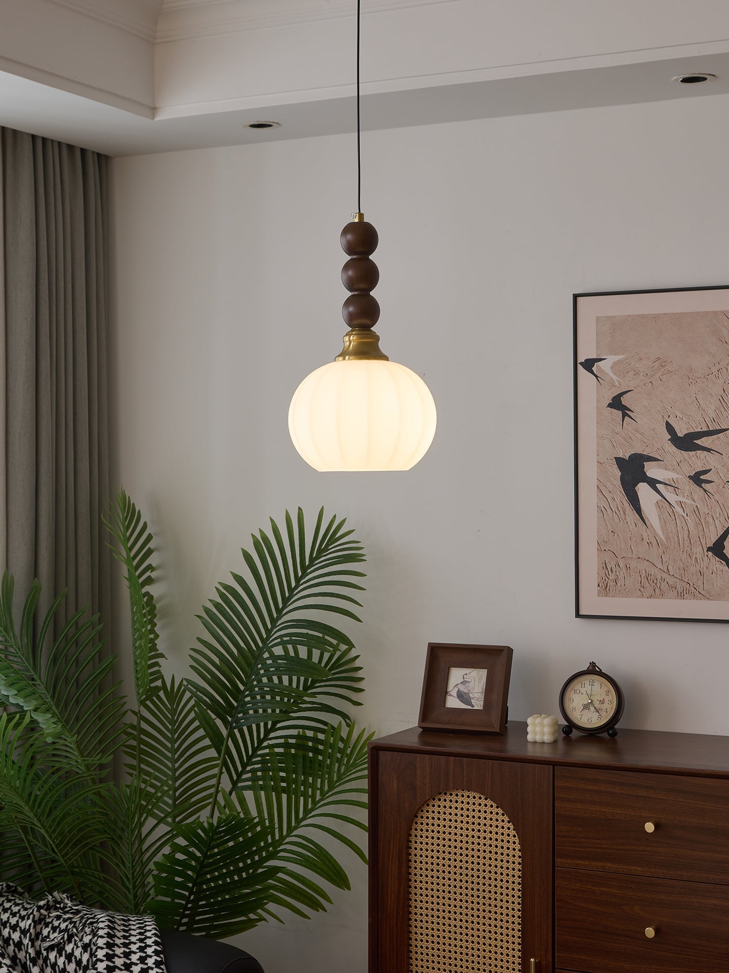 Vothaila Traditional Elegance Vintage Glass Wood Pendant Light-Neutral Decor