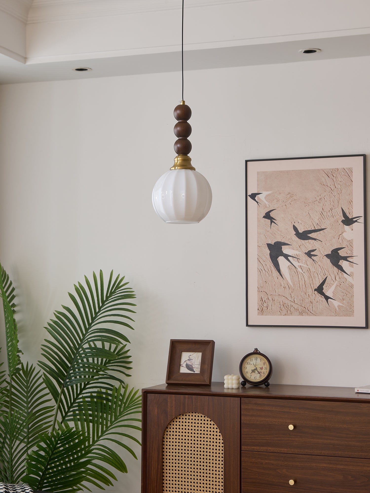 Vothaila Traditional Elegance Vintage Glass Wood Pendant Light-Neutral Decor