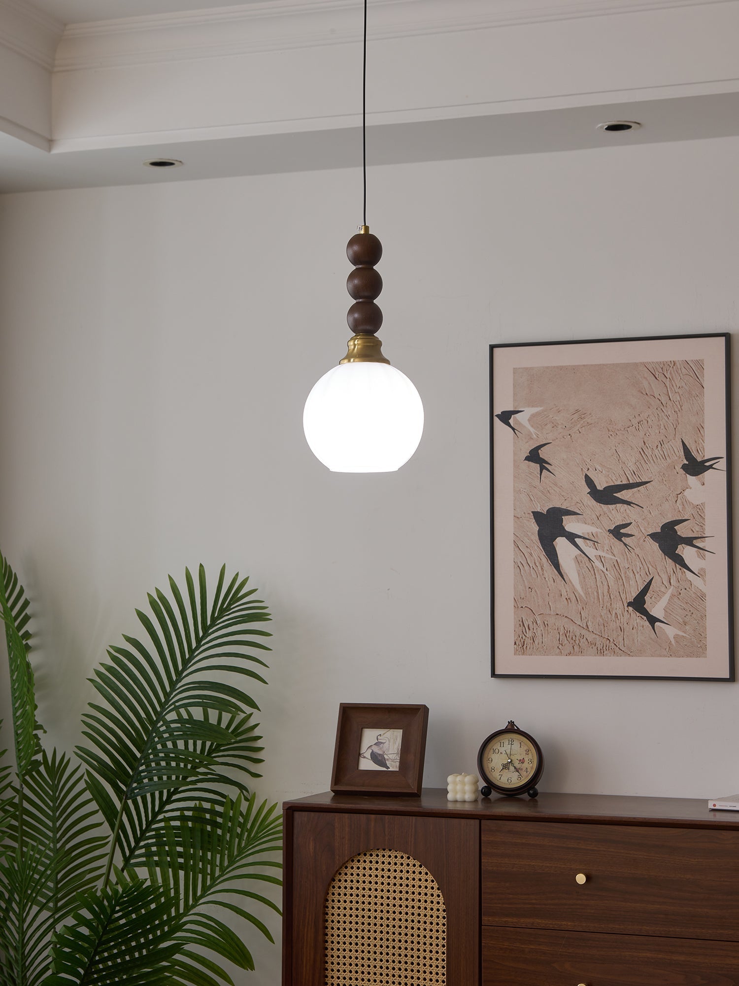 Vothaila Traditional Elegance Vintage Glass Wood Pendant Light-Neutral Decor