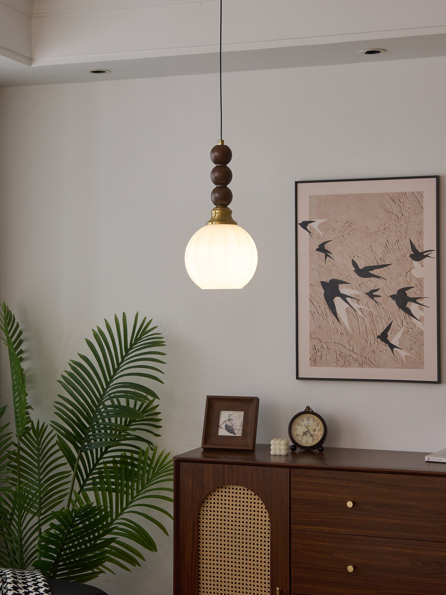 Vothaila Traditional Elegance Vintage Glass Wood Pendant Light-Neutral Decor