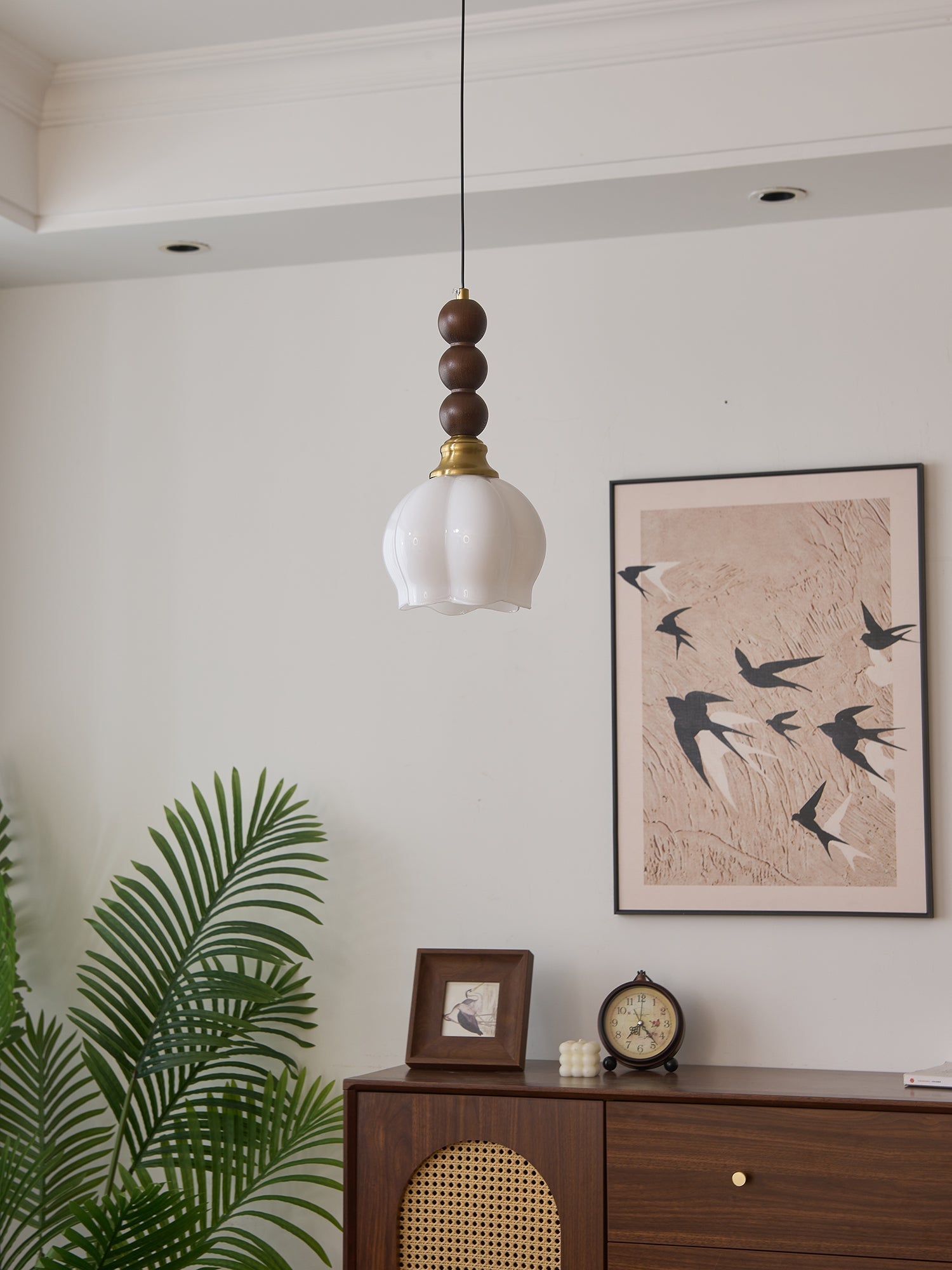 Vothaila Traditional Elegance Vintage Glass Wood Pendant Light-Neutral Decor