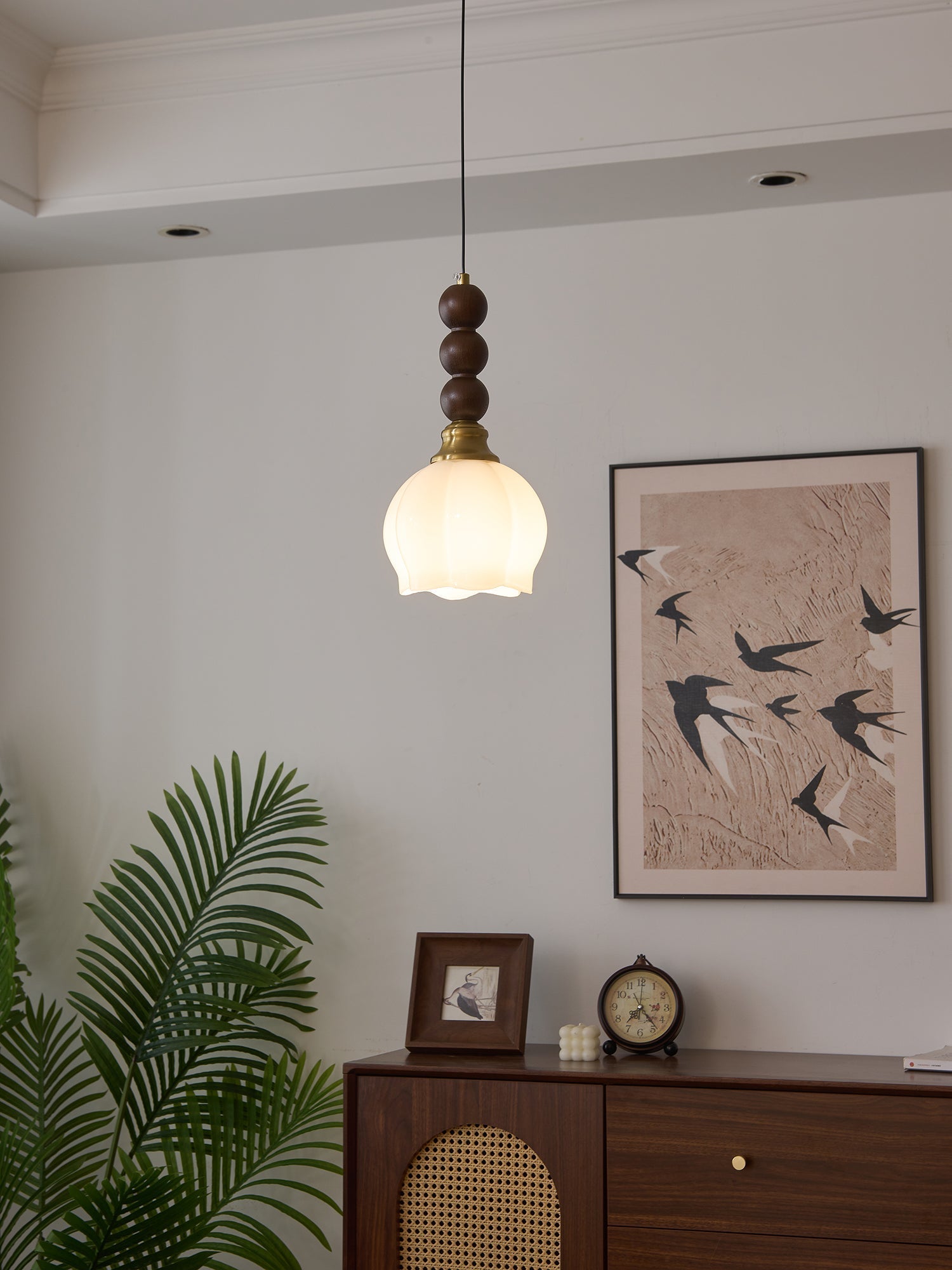 Vothaila Traditional Elegance Vintage Glass Wood Pendant Light-Neutral Decor