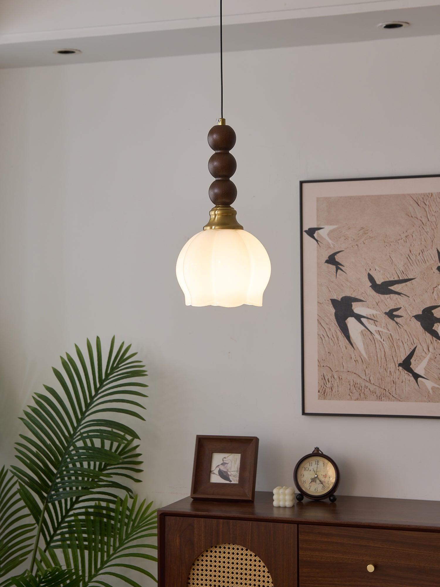 Vothaila Traditional Elegance Vintage Glass Wood Pendant Light-Neutral Decor
