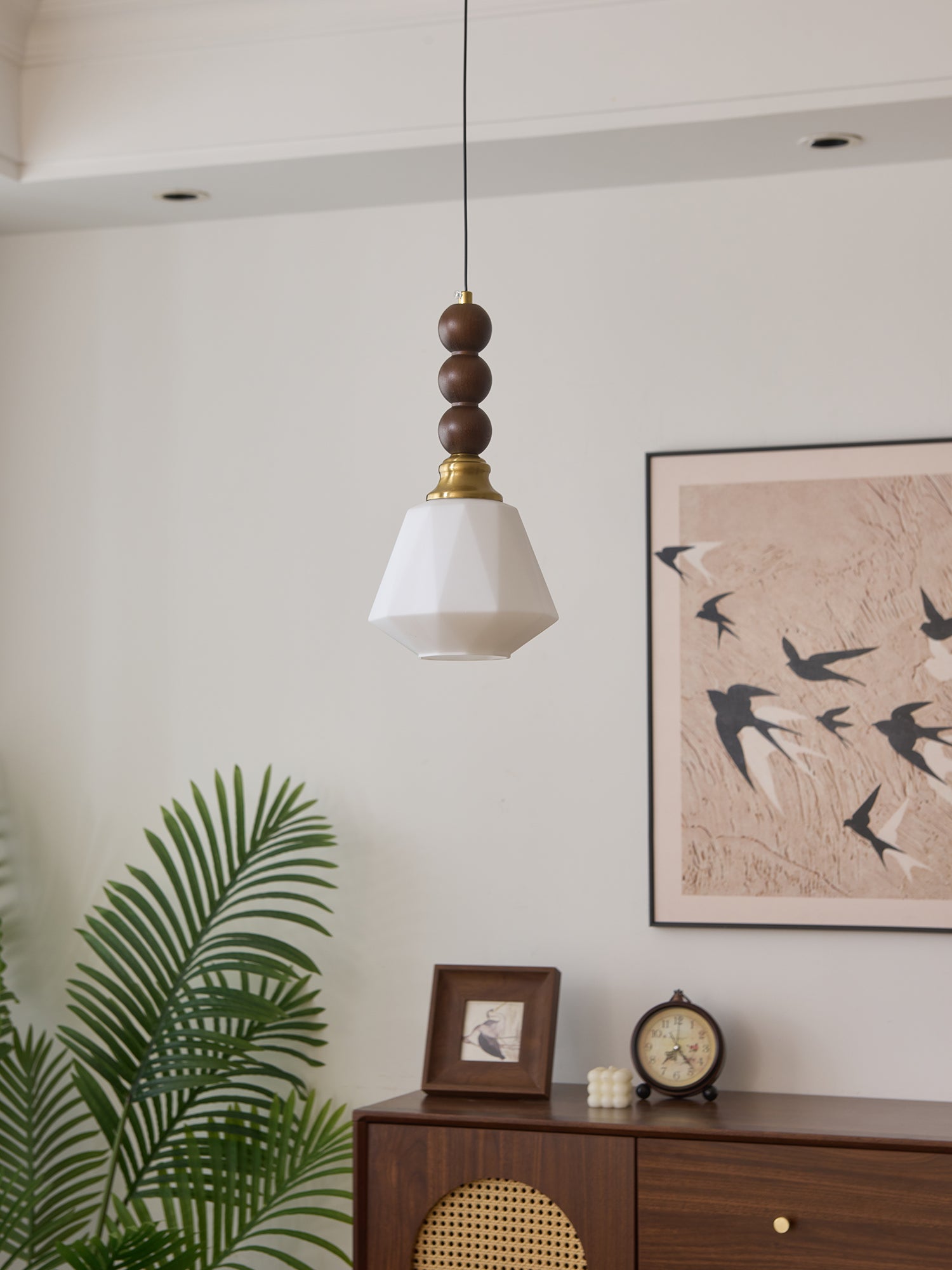 Vothaila Traditional Elegance Vintage Glass Wood Pendant Light-Neutral Decor