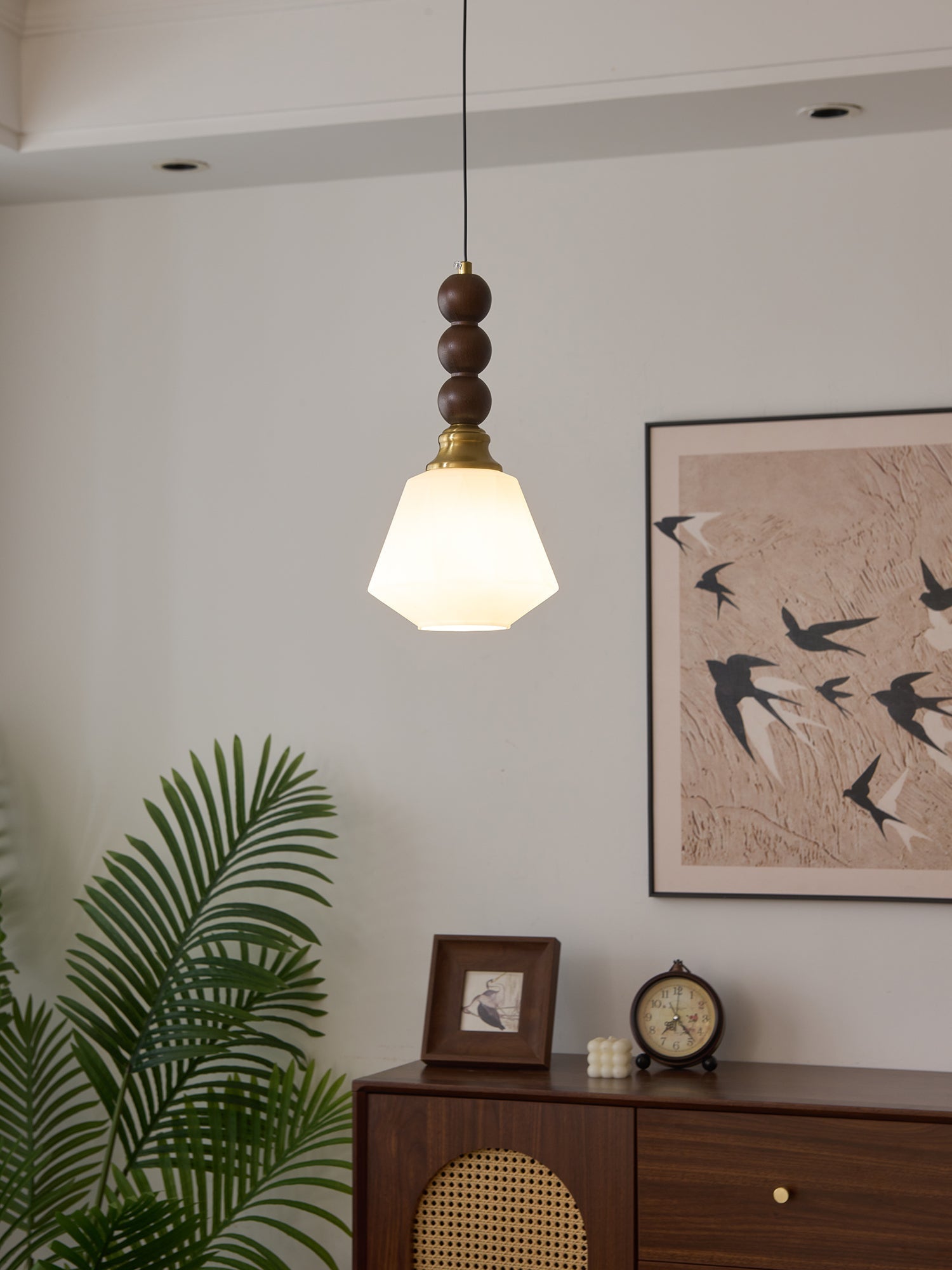 Vothaila Traditional Elegance Vintage Glass Wood Pendant Light-Neutral Decor